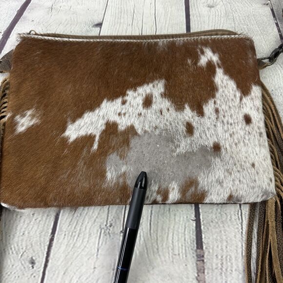 Myra Bag Leather ,Floral Canvas & Cowhide Whipstitch Fringe Crossbody W/ Wallet‎ - Picture 12 of 14